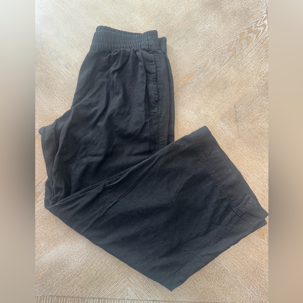 Old Navy Black Linen Blend Wide Leg Pants Large Elastic Waist 34” Inseam 29”
